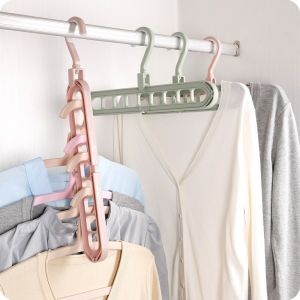 In Stock Multi-function Clothes Hanger Folding Magic Wardrobe Drying Clothe Home Storage Holder 9 Hole 360 Rotating