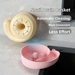 LINUAI Automatic Rotation Clean Fruit Drainer Basket Snail Shape Creative Vegetable Washing Basin Space-Saving Reusable Fruit Storage Basket Household