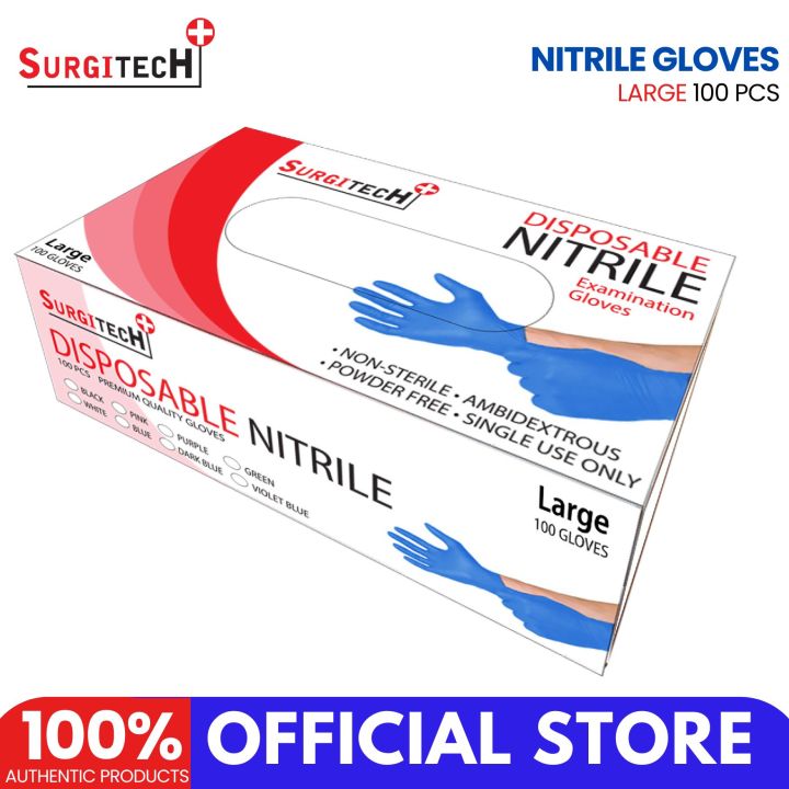 Surgitech Nitrile Examination Gloves Large Box of 100 Home