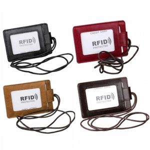 XUANY หนังแท้ ผู้ถือบัตรประจำตัว ป้ายประจำตัว การปิดกั้น RFID ปกบัตรป้องกัน RFID นักเรียนเด็ก กระเป๋าใส่เหรียญ ผู้ถือบัตรทำงาน นามบัตร