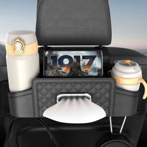 [MIETAO] Multifunctional Car Seat Back Leather Tissue Storage Box Phone And Tablet Stand Place Water Cup Portability Trash Hook Bag
