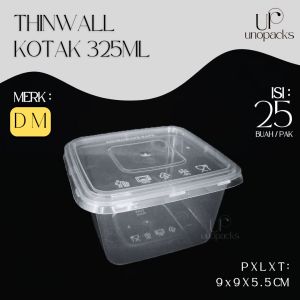 THINWALL KOTAK TINGGI 325ML WADAH MAKANAN PLASTIK PLUS TUTUP BENING DM (25 PCS)