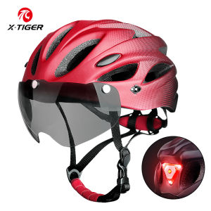 X-TIGER Adult Bike Helmet with LED Rear Light Dual Mode Goggle Cycling Helmet Fit 58-62cm Lightweight Breathable Bicycle Helmets2026
