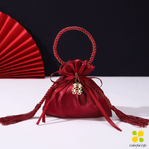 CLM ถุงผ้าไหม สไตล์จีน ถุงนําโชค ใส่ของชำร่วยในงานมงคล กระเป๋าหูรูด Cloth bag