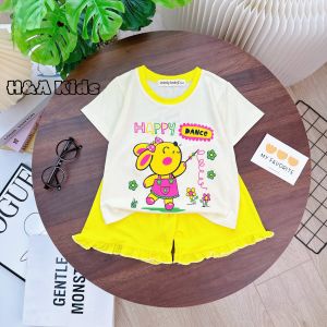 (Bé 19-30kg) Bộ quần áo thun lạnh quần bèo in họa tiết dễ thương cho bé gái