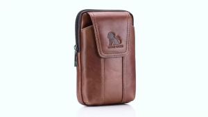 Men Genuine Leather Phone Belt Pouch Zipper Waist Holder for Smartphone Daily Carry