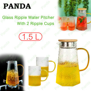 PANDA Pitcher kaca 1500ml Teko kaca berkualitas Ketel air besar Teko air minum panas dingin 15lt Wadah jus kaca borosilikon tahan panas dengan Bebas BPA tutup baja tahan karat Glass water jug Glass pitcher[Stok & Pengiriman Cepat]