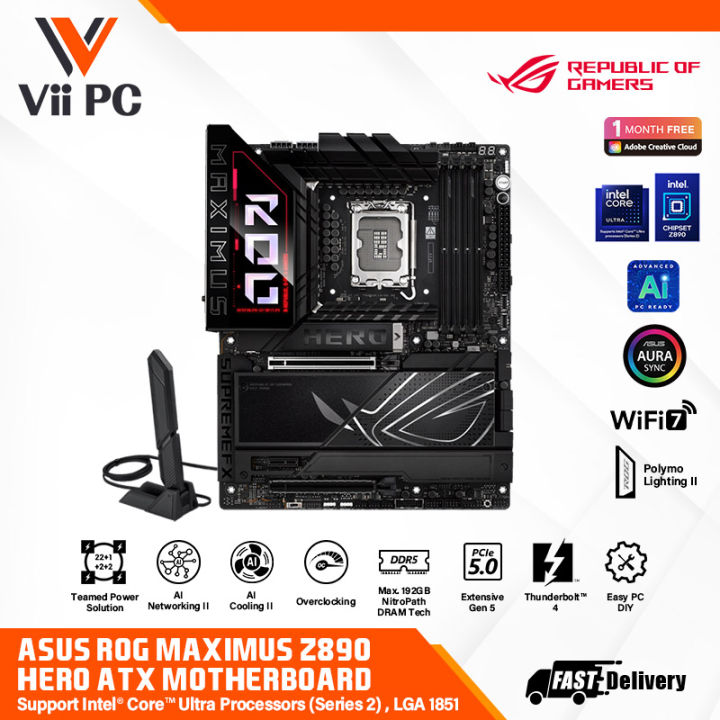 ASUS ROG MAXIMUS Z890 HERO  Support Intel® Core™ Ultra Processors (Series 2) , LGA1851/ DDR5 /  AI Networking II / Extensive Gen 5 / WIFI 7 / Polymo Lighting II GAMING ATX MOTHERBOARD