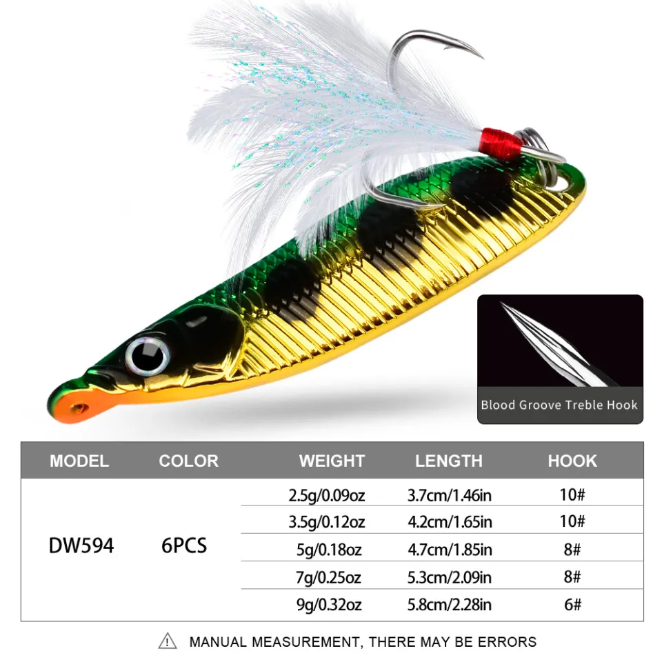 PROBEROS 1PCS S-shaped Metal Spool Lure with Feather Treble Hook