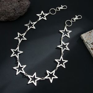 SWEET Hollow Out Star Pants Chain Geometric Five-Pointed Punk Belt Chain Goth Hip Hop Metal Waist Chain Female