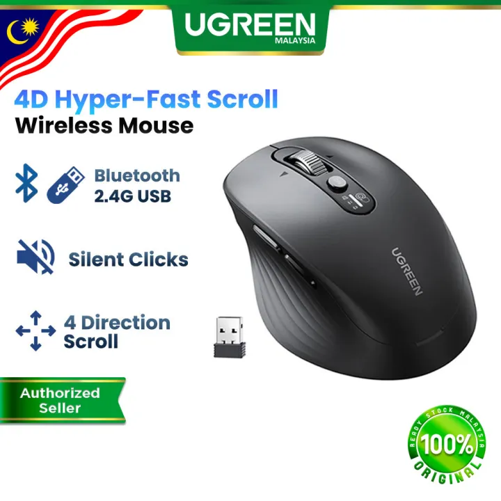 UGREEN Multi-mode Wireless Mouse 2.4GHz USB A Bluetooth 5000Dpi Ergonomic Design Silent Click Windows macOS Android