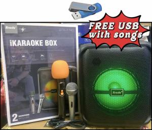 BTS-1740 [FREE USB with songs] Portable Bluetooth Karaoke Speaker Free 2GB USB with Two Microphones