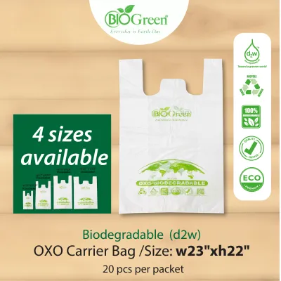 【 d2w 】Oxo Biodegradable Eco Friendly Disposable Carrier Bag Plastic Singlet Bag Available in 4 Sizes