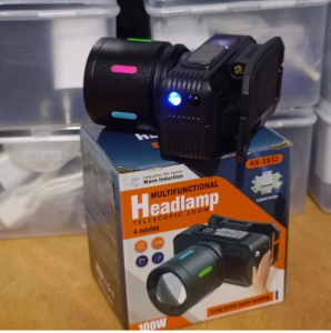 Senter Kepala LED Zoom 100 Watt Nyala Sensor Gerak KX -1832 4 Mode Cahaya Putih Isi Ulang USB Type C