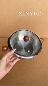 Keranixy Mini Cooking Pot Rice Soup Bowl Stainless Steel Ramen Pot with Wooden Handle Food Container