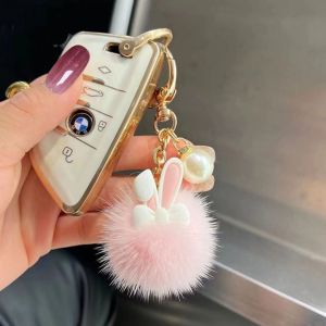 Cute Plush Keychain Small Coal Ball Fluffy Rabbit Pendant Multifunctional Girls Bag Charm Decoration Gift