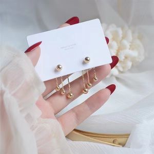 2 Ways Design 【Copper Ball Tassel】 Simple Chain Earrings Fashion Earrings Women Jewelry