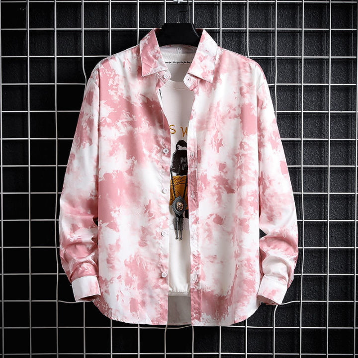 Hot Summer Long Sleeve Shirt Mens Casual Solid Color Spot Loose