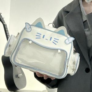 SWEET TIM จ.เค. คาวาอี้ กระเป๋าอิทาแมวสุดน่ารัก สไตล์พรีพี จอแสดงผล Adge กระเป๋าใส หลายฟังก์ชัน หนัง PU กระเป๋าสะพายไหล่ Y2K ผู้หญิง