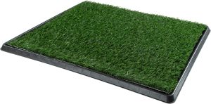 PETMAKER  Artificial grass puppy mat with tray  40.64 x 50.80  centimeter    Reusable indoor and outdoor dog potty training pad system    Washable artificial grassmat suitable for puppies and small to medium-sized dogs