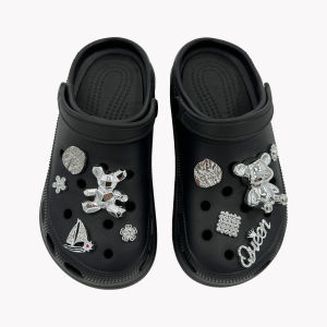 Bright Silver 3D Teddy Bear Crocs Jibbitz Charms Detachable Diamond Studded Shoe Buckle Shoe Chain Decoration for Crocs