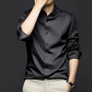 Kemeja Hitam Pria Polos Lengan Panjang Hem Kantor Formal Slimfit HItam Putih Navy Terbaru 2023