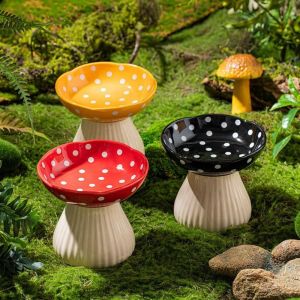 OUTOPEN Dễ thương Bát hình nấm cho mèo Nhựa Sáng Tạo Bát Chân cao cho thú cưng Hộp đựng thức ăn Sức chứa lớn Chậu cho ăn thức ăn cho chó Bảo vệ cổ