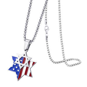 555jewelry จี้พร้อมสร้อยคอ สแตนเลส สตีล แท้ แฟชั่น ผู้ชาย และ ผู้หญิง ดีไซน์รูป ดาว 6แฉก และธง อเมริกา รุ่น MNC-P981 [P62]