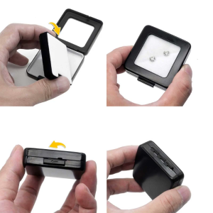 กล่องกล่องหินโชว์ประกายเพชรเปลือยเคสอัญมณีสีดำสีเงินพร้อมแผ่นโฟมจี้ลูกปัดโชว์กล่องโลหะสี่เหลี่ยม