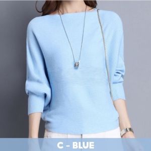 Korean Batwing Blouse Knitwear Long Sleeve Top for Casual Women Baju Lengan Panjang 女生蝙蝠翼上衣