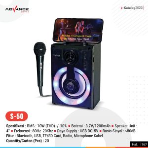 Advance Speaker Bluetooth S50 Gratis Mic Karoke Garansi 1 Tahun