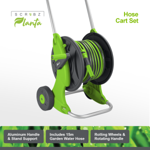 New Scrubz Planta Portable Adjustable Garden Hose Cart Set with Wheels and Handle