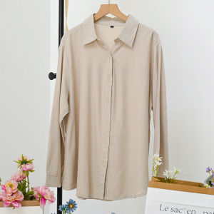 MASCOT Kemeja Flanel Polos Uniqlo Wanita Casual/Kerja Lengan Panjang