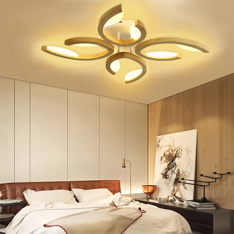 Modern Creative LED Ceiling Lamp Rubber Wood Log Ceiling Lights