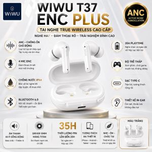 Tai Nghe Bluetooth WIWU T37 ENC Plus – ANC Chống Ồn Chủ Động | Bluetooth 6.0 | Đàm Thoại 4 Mic ENC | Pin Đến 35h cho iPhone ipad samsung z fold android