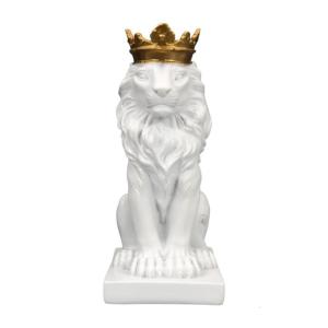 Lion with Crowned Statue Resin Table Decoration Ornament 14.5cm for Home and Office Decoration Unique