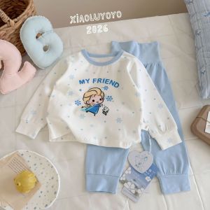 [High Waist Belly Protection] 26 Autumn New Style 210g Lycra Cotton Autumn Clothes Pajamas Home Clothes Long Sleeve Suit Cute
