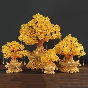 ESFDGL Solid Luxurious Purse Base Wine Cabinet China Fengshui Living Room Home Decoration Resin Good Fortune Fortune Tree Decorative Articles Money Tree Ornaments Ornaments