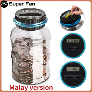(STOK MELAYU) boleh duit elektronik 1.8L MYR Jenis Piggy Bank Kaunter Syiling Elektronik Bank Digital Syiling Plastik Digital LCD Kira Duit Syiling Kotak simpan Kotak Syiling Kotak penghantaran Duit MELAYU