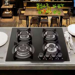 4-Burner Built-In Gas Cooktop with Anti-Melt Metal Knobs & Easy-Clean Surface | Durable Commercial Grade