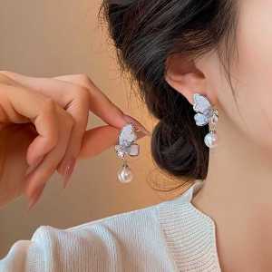 Anting Rama-Rama Mutiara🦋 Butterfly Pearl Stud Earrings Elegant Fashion Jewelry Women Accessories