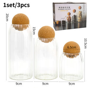 3Pcs/set Glass Storage Jar with Cork Ball Clear Canister Round Storage Bottle for Tea Coffee Sugar Spice Kitchen Food Container Organizer