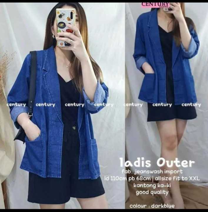 Ladis Outer Denim Kekinian Blazer Jeans Wash Jaket Jeans Wanita Lazada Indonesia