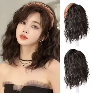 QEARJ Korean Style Synthetic Headband Wigs Hair Hoop Hairpieces Short Wavy Curly Bob Hair Fashion Natural Half Headband Wig Women