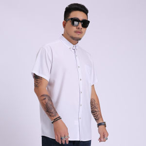 【L-10XL】175KG Can Wear Large Fat Oversize Big Plus Size Mens Solid Color Short Sleeve Shirt Summer Thin Business Casual Loose Elastic Bright Button Pure Color Professional Shirts