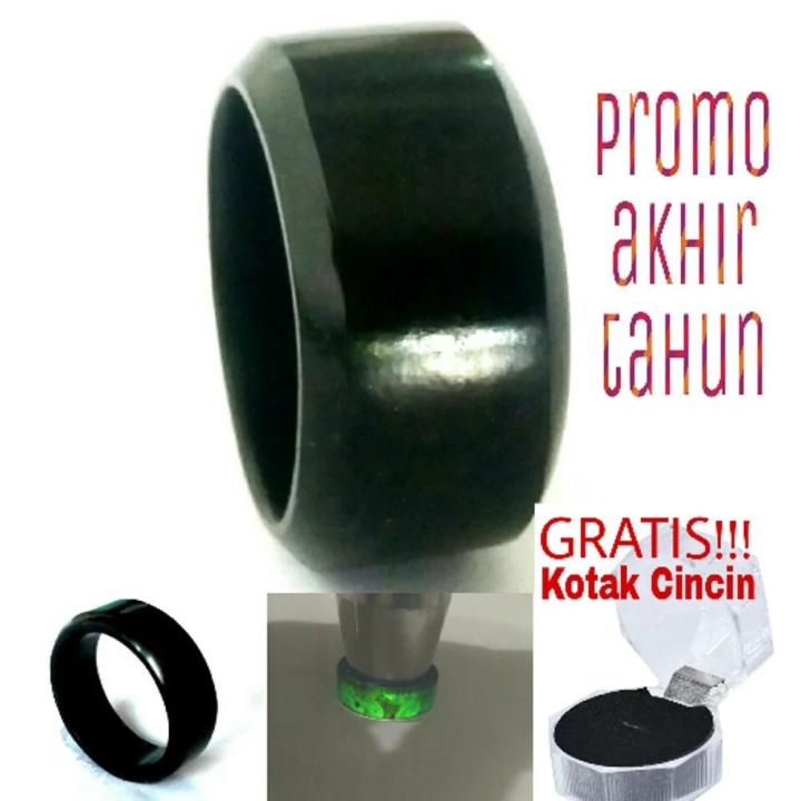 Ring Cincin Natural Giok Black Jade Aceh Terapi Nempel Magnet Minimalis
