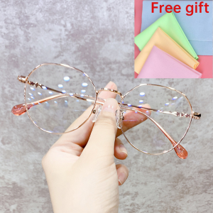 Anti Radiation Anti-Blue Glasses Eye Glasses For Women and Men Fashion Eyeglasses Cute Rose Gold Pink Round Frame Glasses Anti-Radiation Eye Glasses for Women Sale Salamin Sa Mata for Girl Women Glasses Korean Style