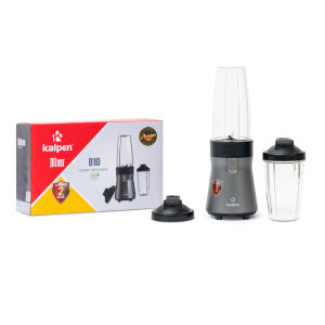 Máy xay Kalpen B10 màu xám đen với 2 ly xay và nắp đậy thiết kế nhỏ gọn phù hợp cho gia đình.