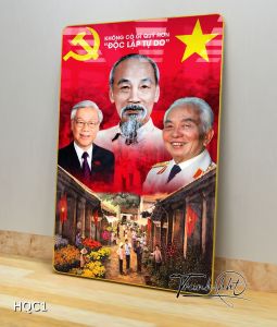 Tranh treo tường bác Hồ Tranh tráng gương 3 vị lãnh đạo vĩ đại Bác Hồ Bác Giáp Bác Trọng HQC1