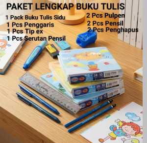 Paket Lengkap Alat Tulis Sekolah Buku SIDU Pulpen Pensil Penghapus Penggaris Tip Ex & Serutan